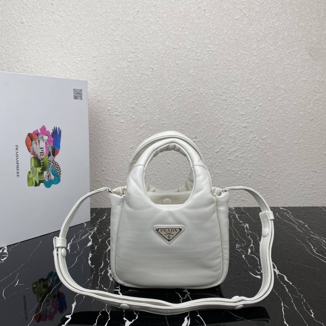 Prada Small Padded Soft Nappa Leather Bag Tote White 1BA359